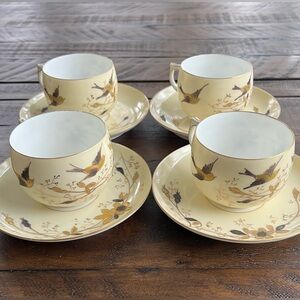 A. Klingenberg Limoges Rare Antique 1880-1910 Collectible Bird Floral Teacups